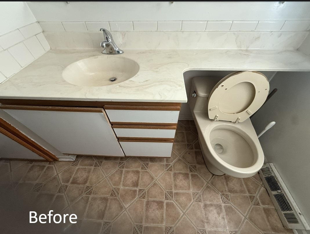 Bathroom before remodel - vanity and toilet